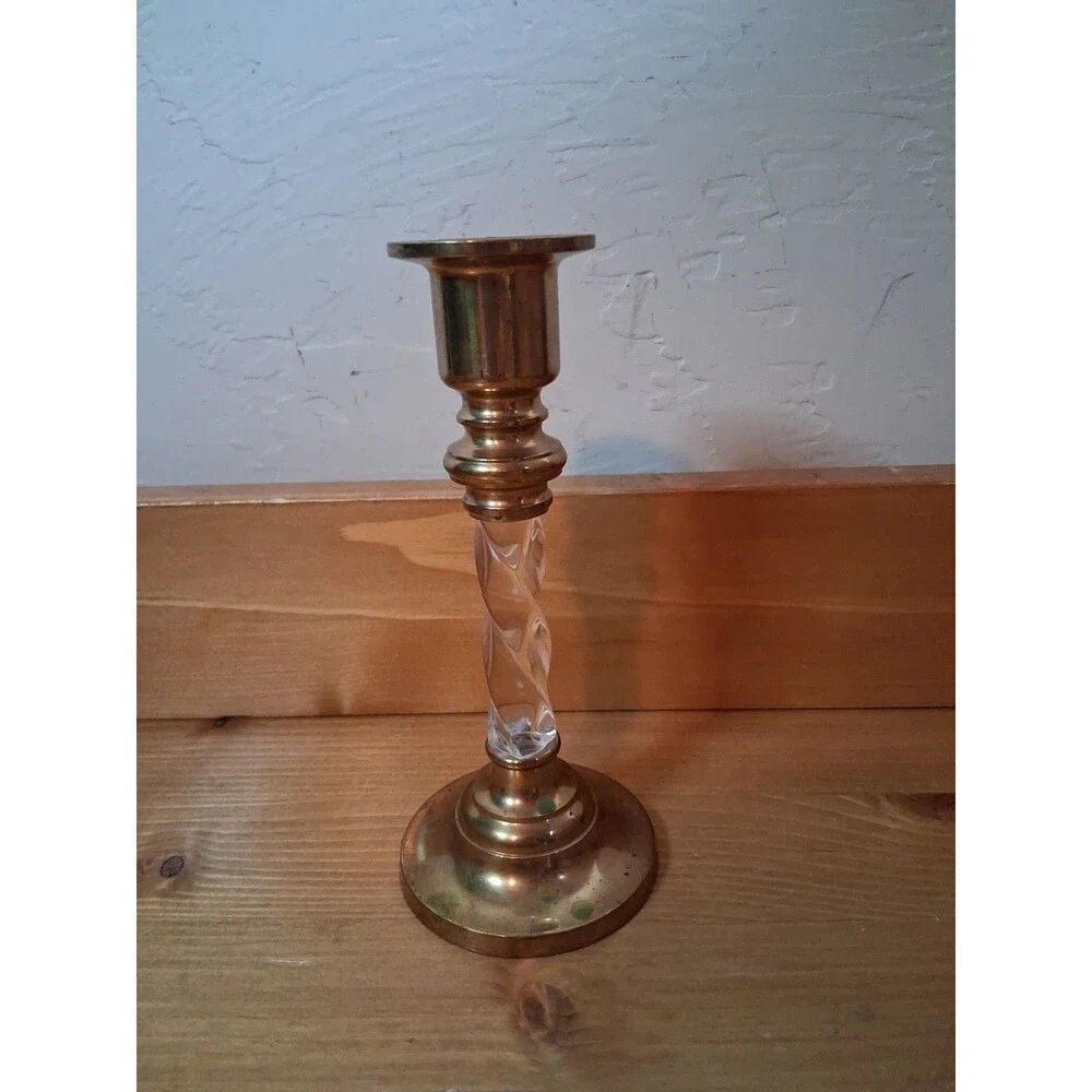 Brass Candlestick PartyLite Omnia Taper Candle Holder Brass and Lucite 6.5